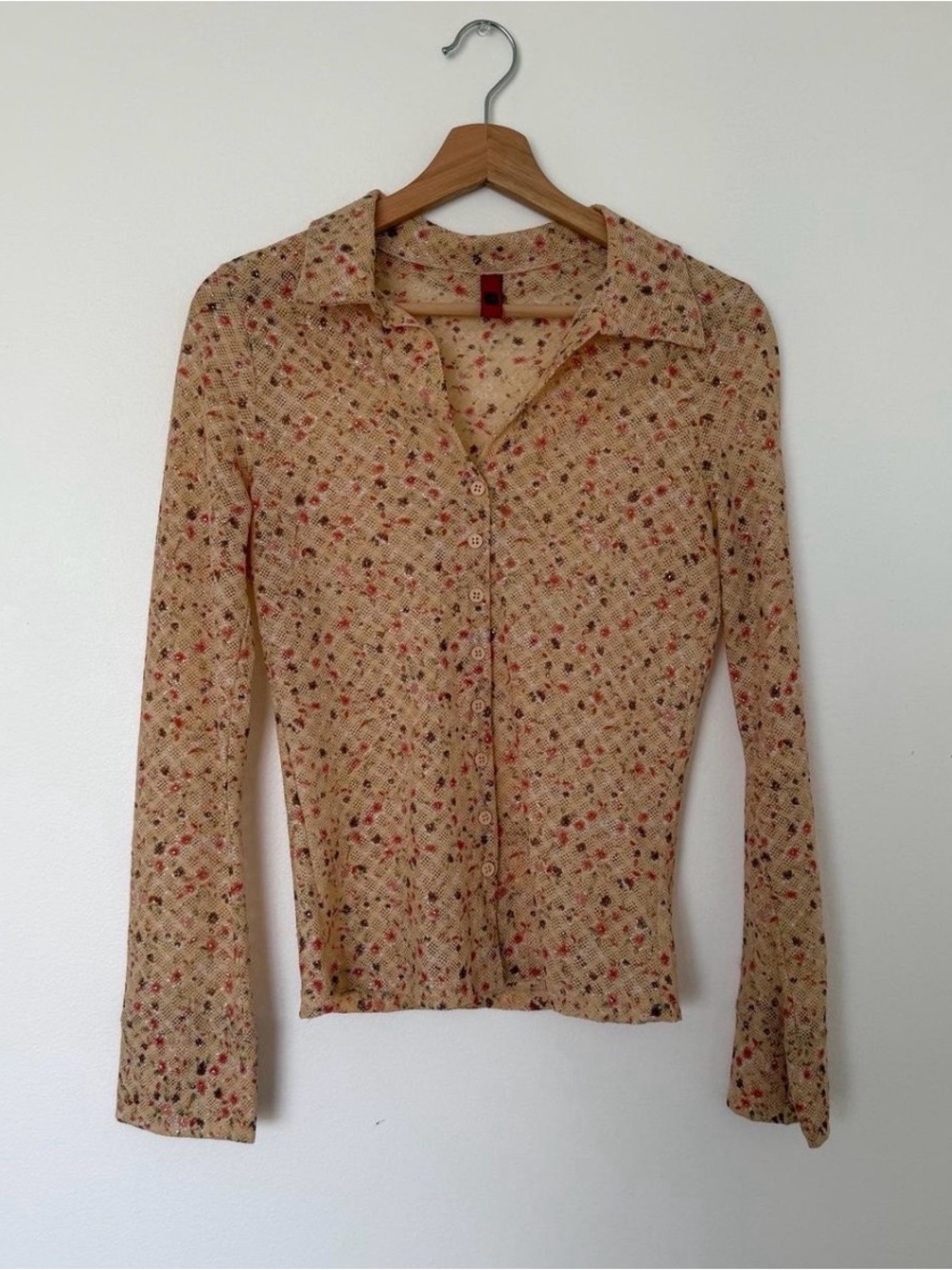 Vintage Just In Time Sheer Floral Button-Up Top in Butter Yellow